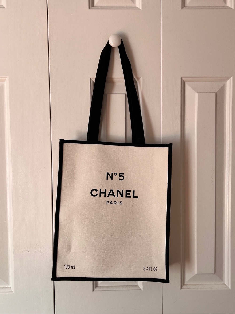 CHANEL Cream & Black N°5 Canvas Tote